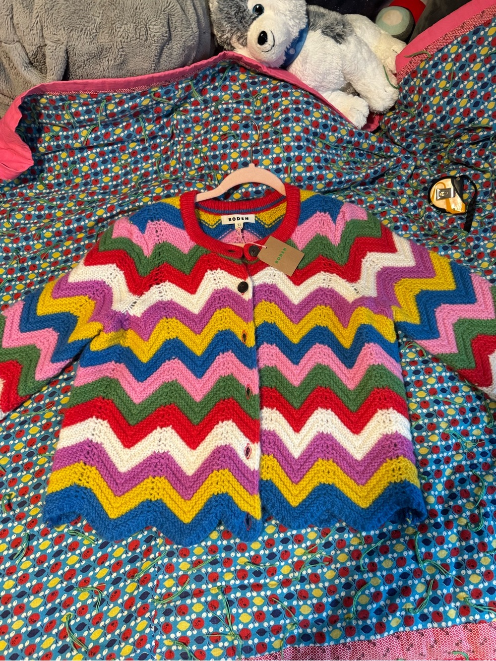 BODEN NWT Chevron Multicolor Knit Jacket Wool/Angora Goat Mohair Blend - Picture 2 of 16